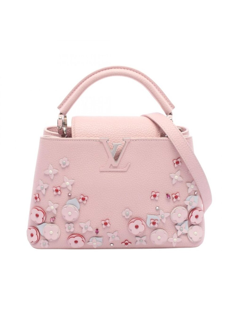 Louis Vuitton Handbag Capucines BB Flower Tinsel 2-Way Rose Ballerine Leather